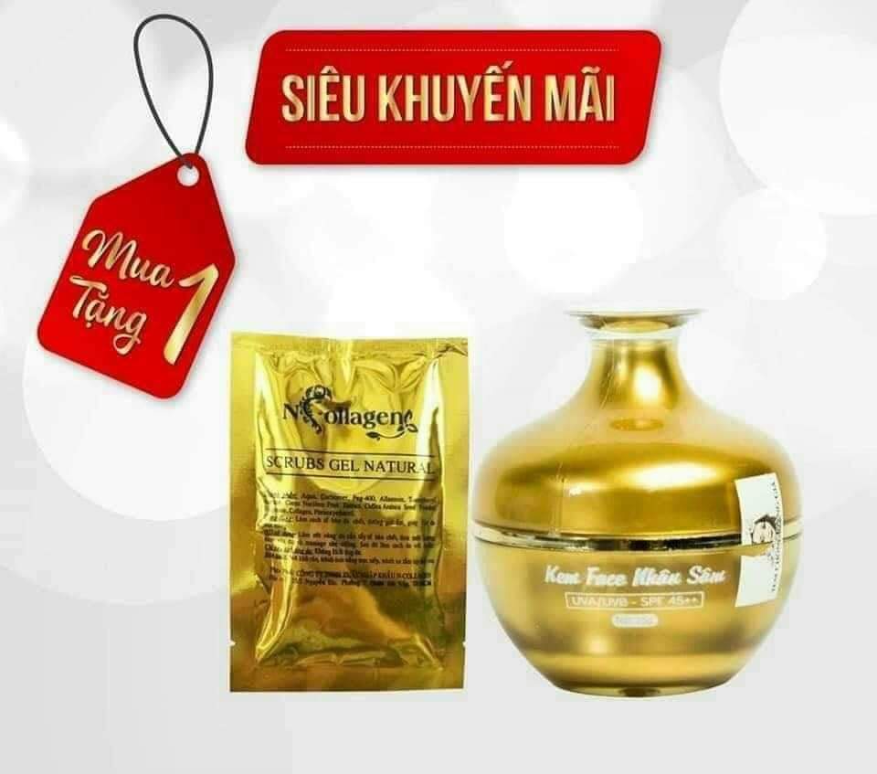 Kem dưỡng trắng da giảm thâm nám nhân sâm Ncollagen 25g - Tặng kèm sét tẩy té bào làm sạch da chết.