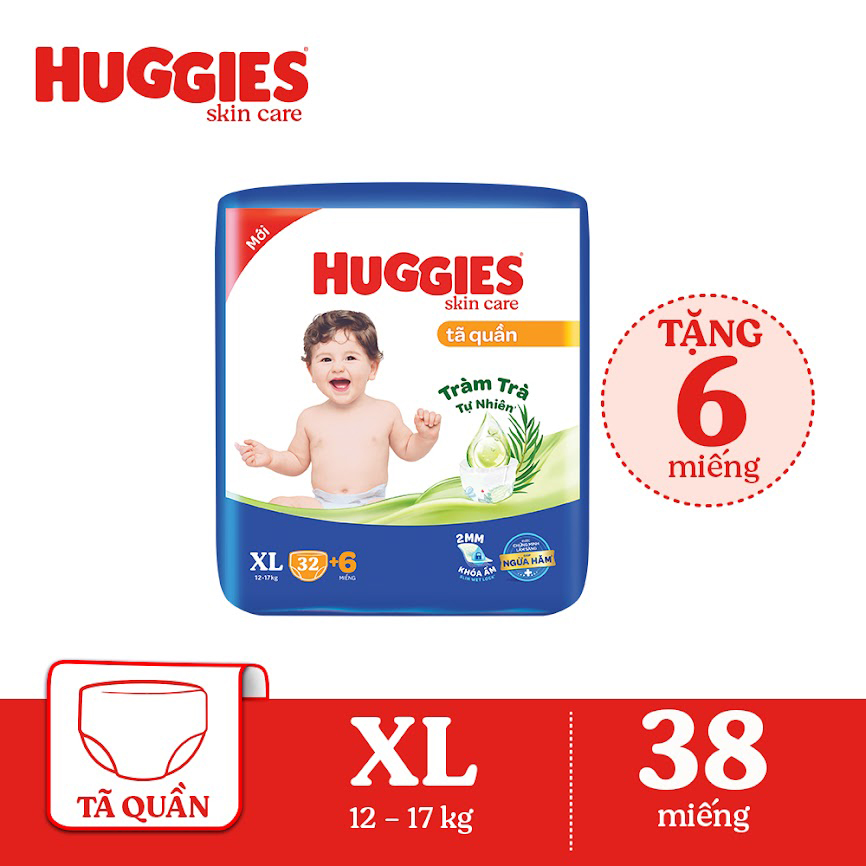 Tã/bỉm quần HUGGIES SKINCARE gói JUMBO size XL 32+6 miếng