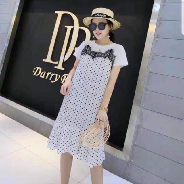 Váy bầu xinh thời trang dáng suông chất lụa pha cotton bi suông