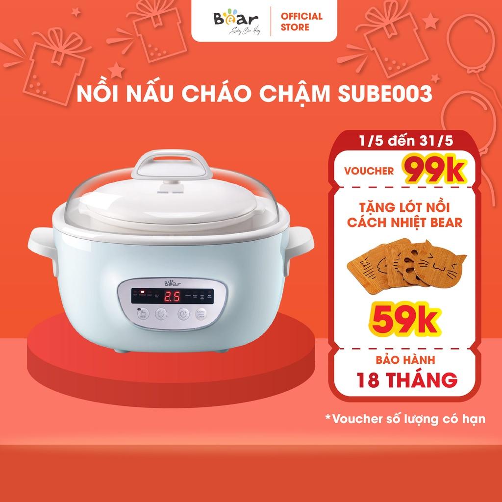 Nồi Nấu Chậm 2,5L Bear Đa Năng Nấu Cháo, Chưng Yến SUBE003 - Hàng Chính Hãng