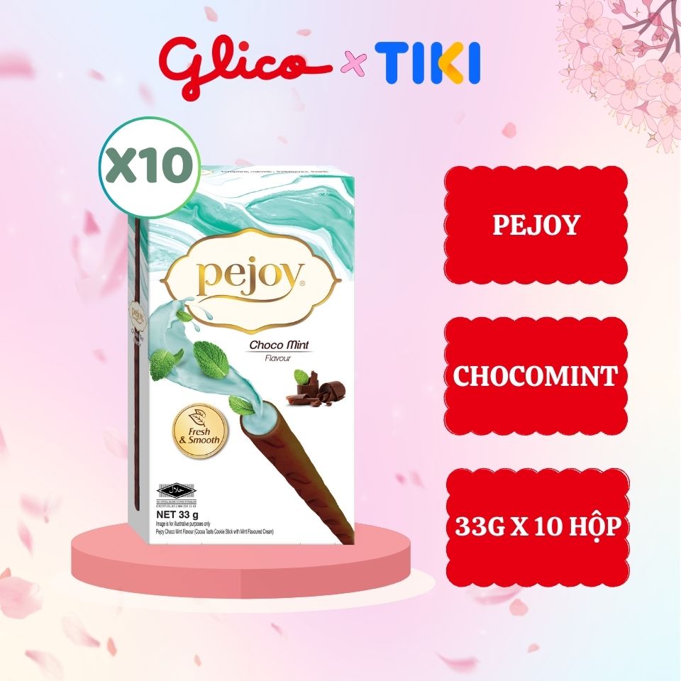 Bánh que nhân kem socola bạc hà GLICO Pejoy Choco Mint 39G (Combo 10)