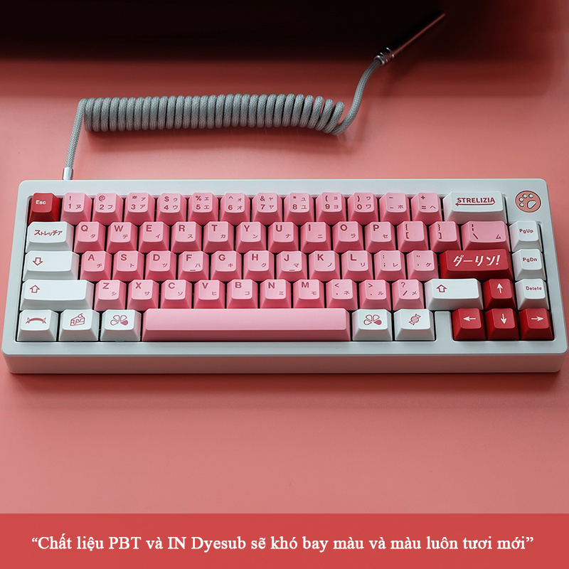 Keycap Cho Bàn Phím Darling Hồng Cherry Profile Thick PBT 125 Phím