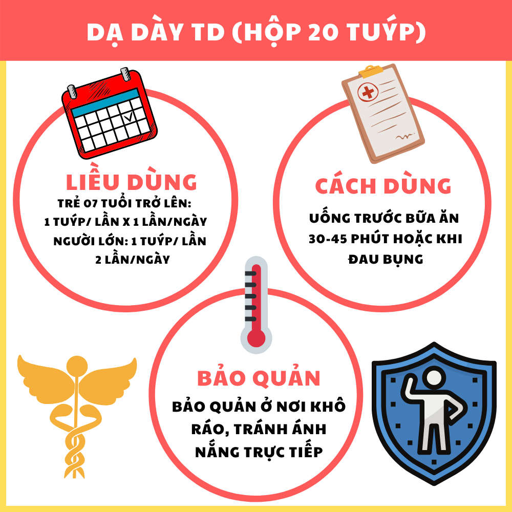 Gói uống Dạ Dày TD - Hỗ trợ giảm các triệu chứng của viêm loét dạ dày, hội chứng trào ngược thực quản dạ dày (Gói 20/hộp)