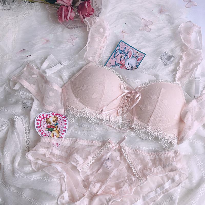Nhật Bản Gợi Cảm Băng Áo Ngực Ngắn Gọn Bộ Quần Lót Nữ Lolita Áo Ngực Đúc Quần Lót Quần Áo Kawaii Đồ Lót Femme Xanh Hồng 2021 Mới