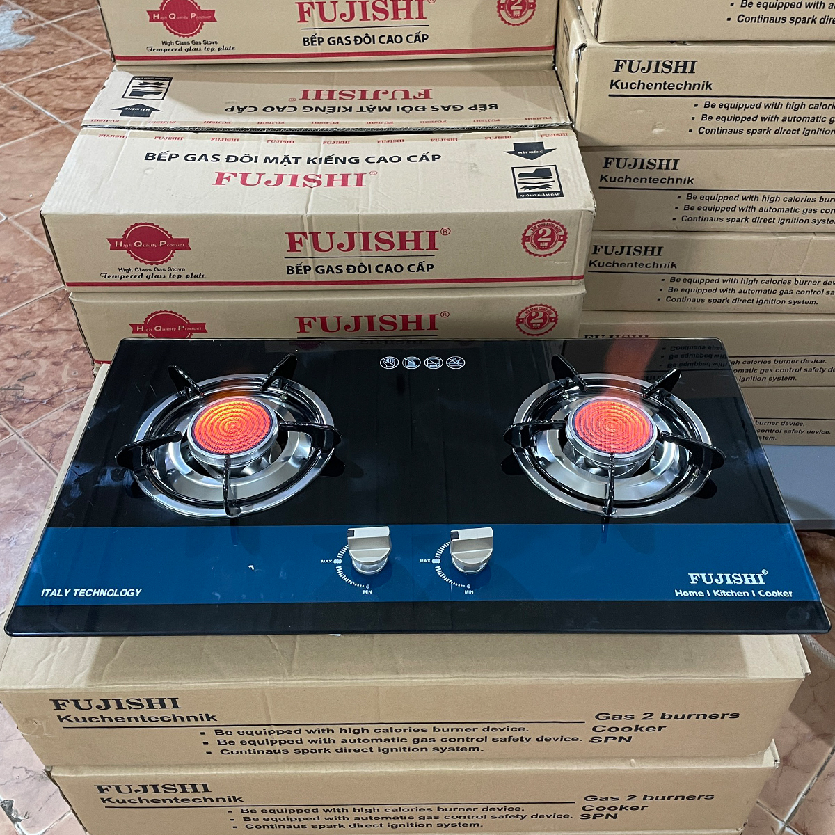 Bếp gas âm hồng ngoại Fujishi FJ-8010IC - KÍNH XANH - Đánh lửa IC cực nhạy - Lửa xanh tiết kiệm gas - Hàng chính hãng