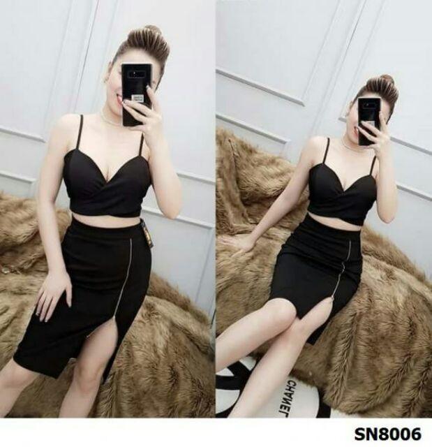 Sét áo 2 dây chân váy xẻ đùi