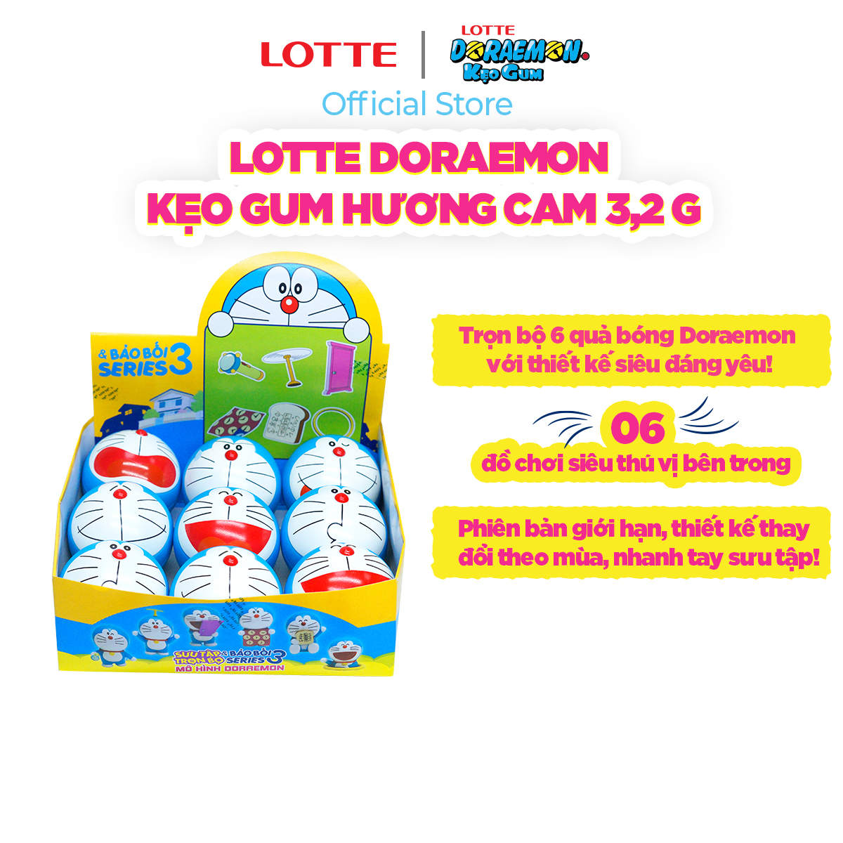 Lotte Doraemon - Kẹo gum hương cam 3 g