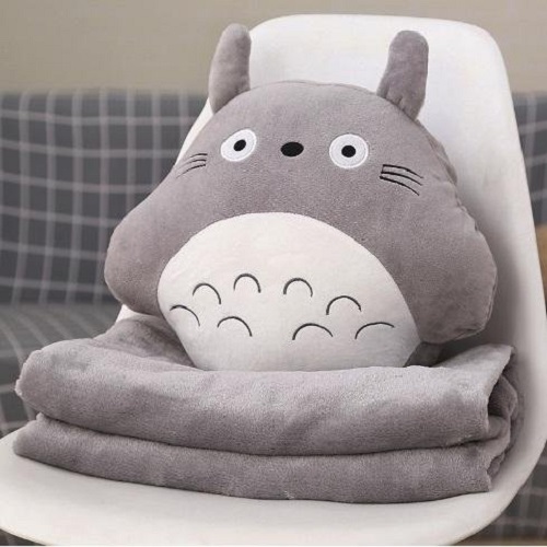 Bộ Chăn Gối Gấu Bông Totoro tròn. Chăn gối văn phòng 3in1