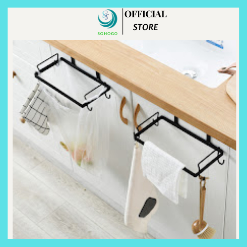 Kệ sắt treo rác cài cửa tủ bếp đa năng, kèm 4 móc treo 26x15.3x7,7cm, chọn màu theo ý