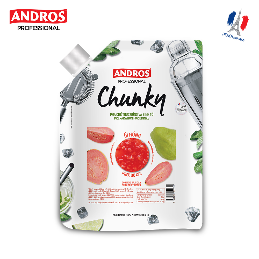 Mứt Trái Cây Pha Chế Ổi Hồng - Có Miếng Trái Cây Thật - ANDROS CHUNKY - 1KG