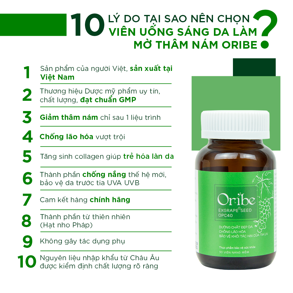 Combo 3 Viên Uống Đẹp Da Chống Nám Ngăn Ngừa Lão Hóa Oribe (Hộp 30 viên)