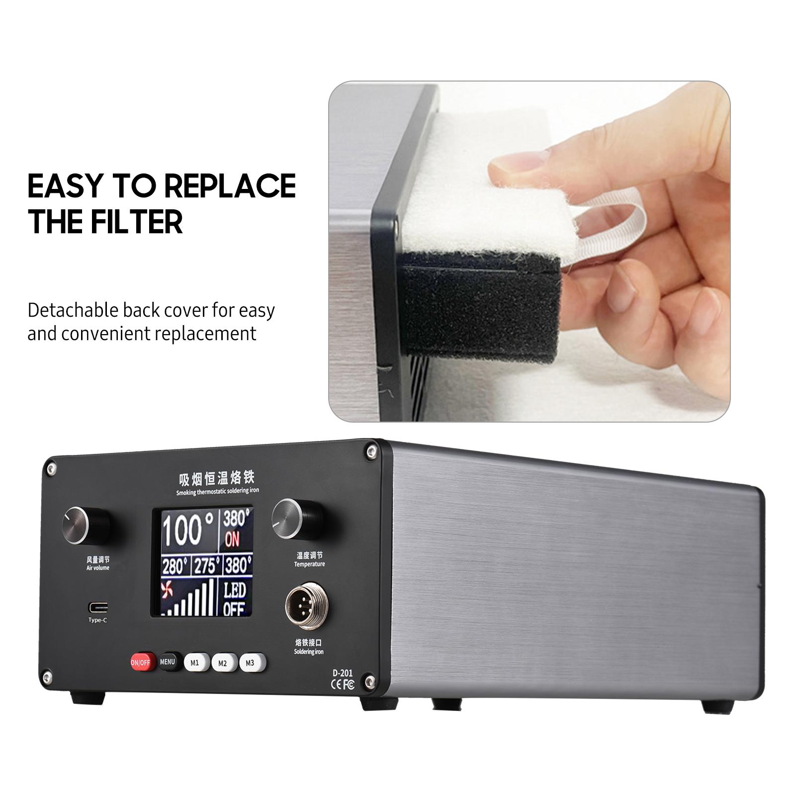 150W Thermostatic Soldering Station Kit Fume Extractor Filter Electric Digital Soldering Iron with 0-450℃ Quick Heating Telescopic Smoke Exhaust Pipe LED Light USB Output for PCB Electronics Repair