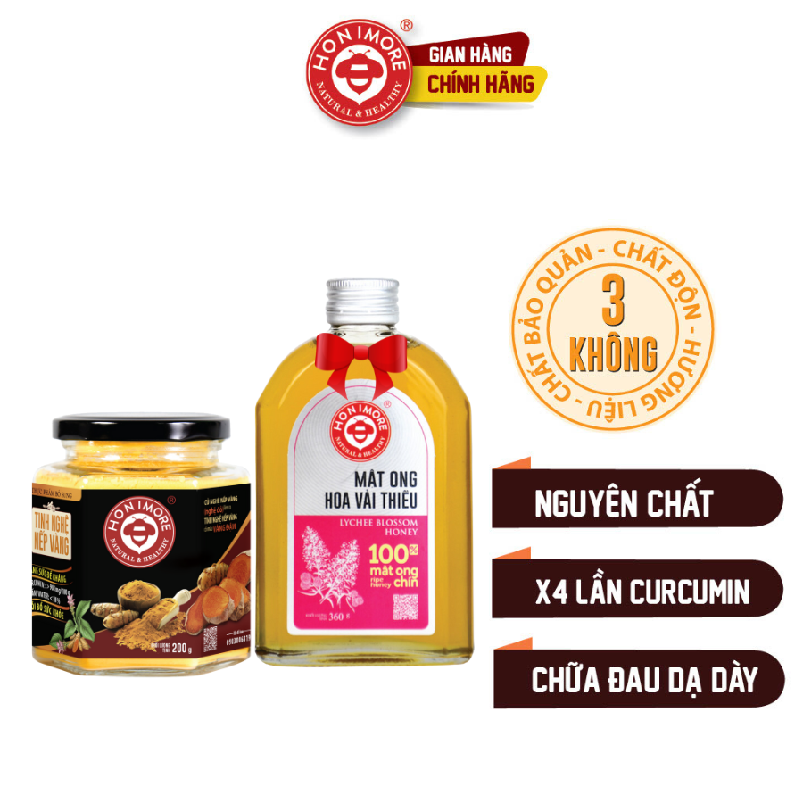 Combo Tinh nghệ nếp vàng Honimore 200g + Mật ong rừng Hoa Cao Nguyên 360g - Giúp hỗ trợ cải thiện đau dạ dày, chăm sóc da, tăng cường sức khỏe