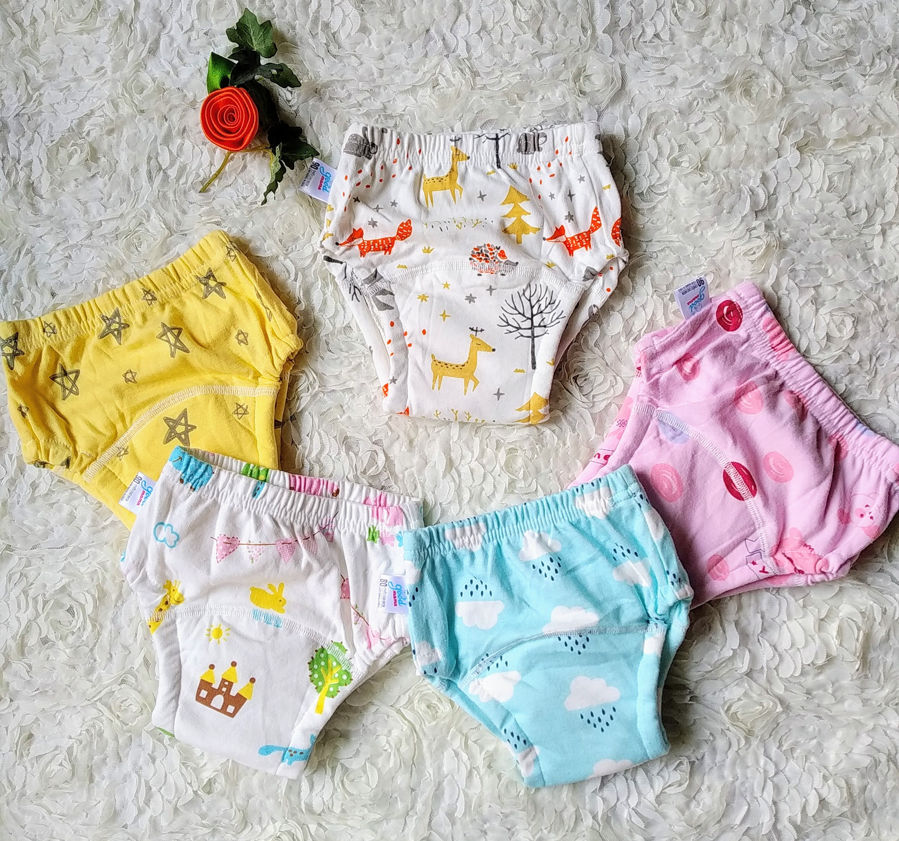 Combo 5 Quần bỉm vải cotton 6 lớp siêu thấm nhẹ thoáng hiệu goodmama cho Bé Gái