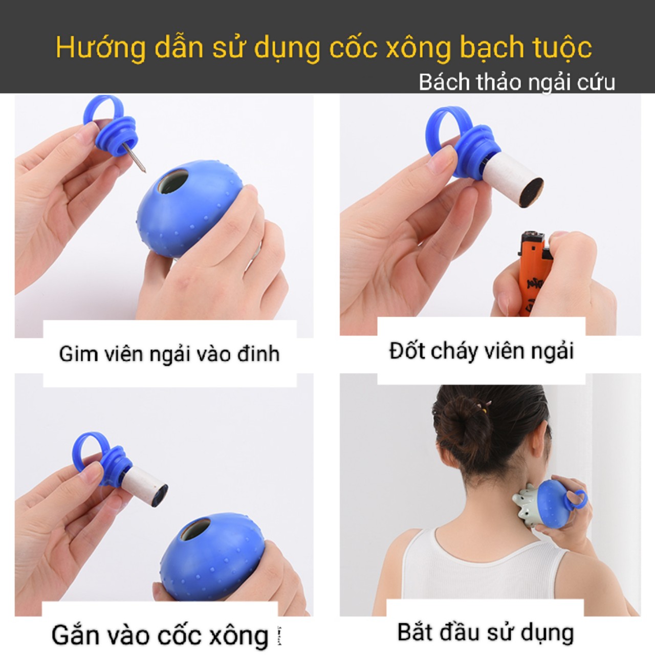 Cốc xông hơ ngải cứu massage đầu cổ vai bằng gốm sứ hình bạch tuộc