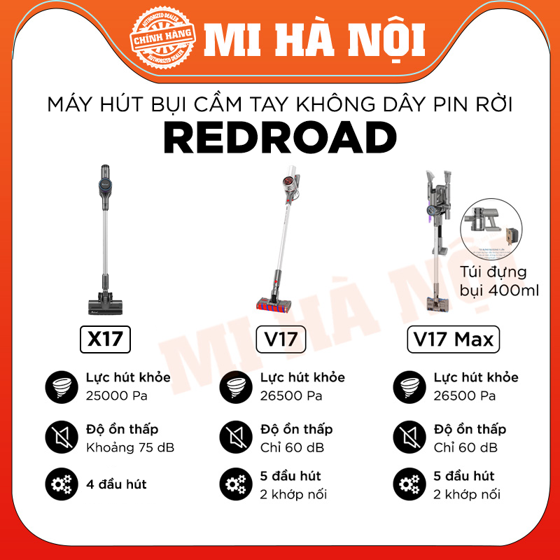 Máy hút bụi không dây cầm tay Redroad V17 / Redroad V17 Lite /  Redroad V17 Max – Lực hút vô địch 26,5000Pa - Pin rời tiện lợi