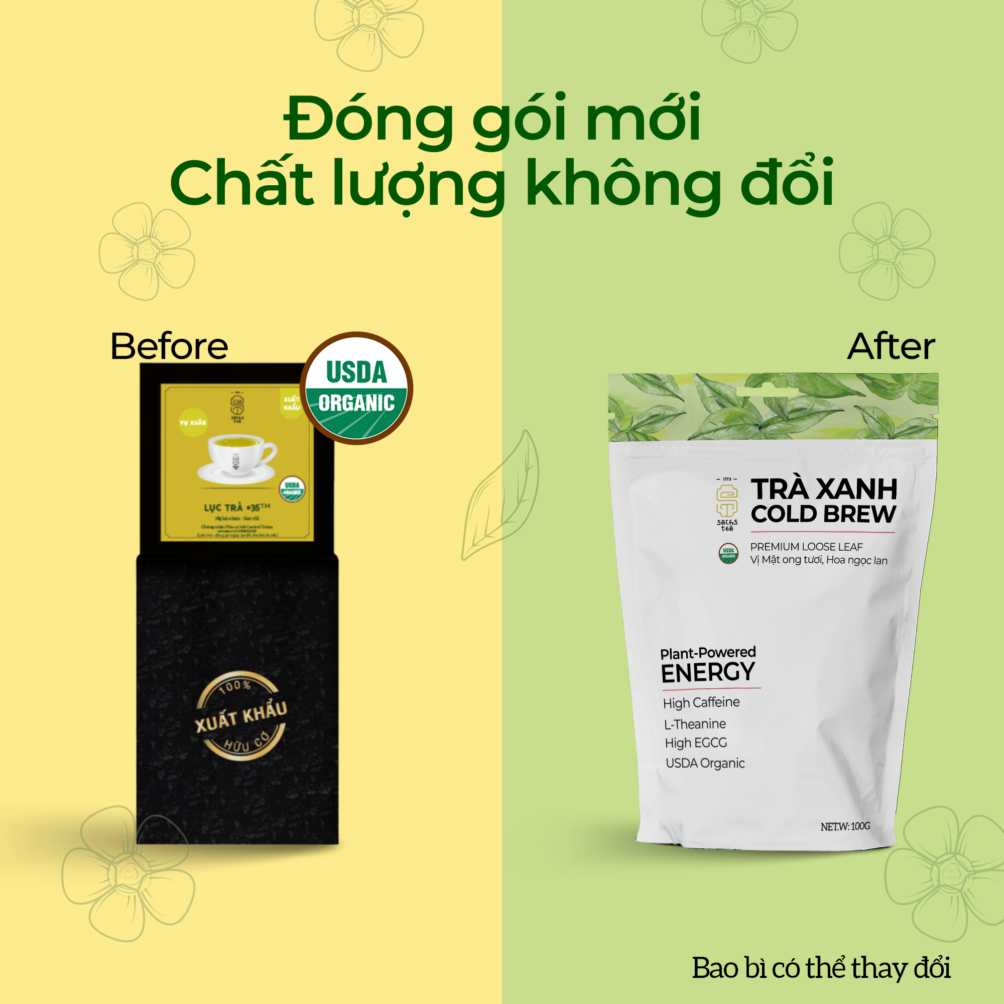 Trà Xanh Cold Brew Hữu Cơ - Chứng Nhận USDA Organic, Vị Mật Ong, Giàu EGCG Không Chát Túi Zip 100g