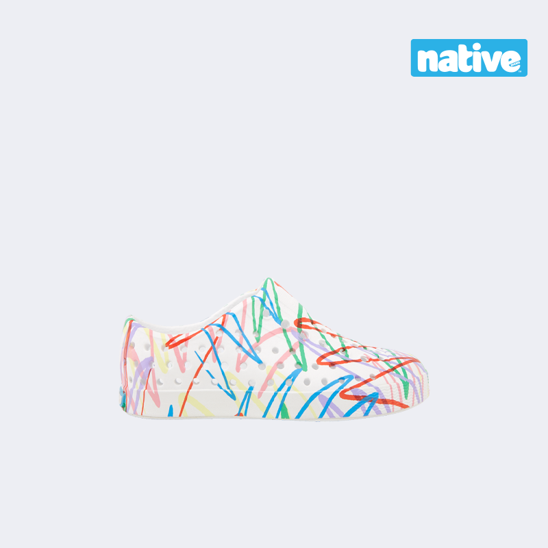 Giày Lười Trẻ Em NATIVE Jefferson Print Junior - Shell White Shell White Multi Doodle - 32.5