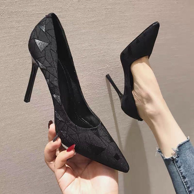 Giày cao gót màu đen thời trang xuân thu phong cách Hàn Quốc cho nữ 2021  - Black