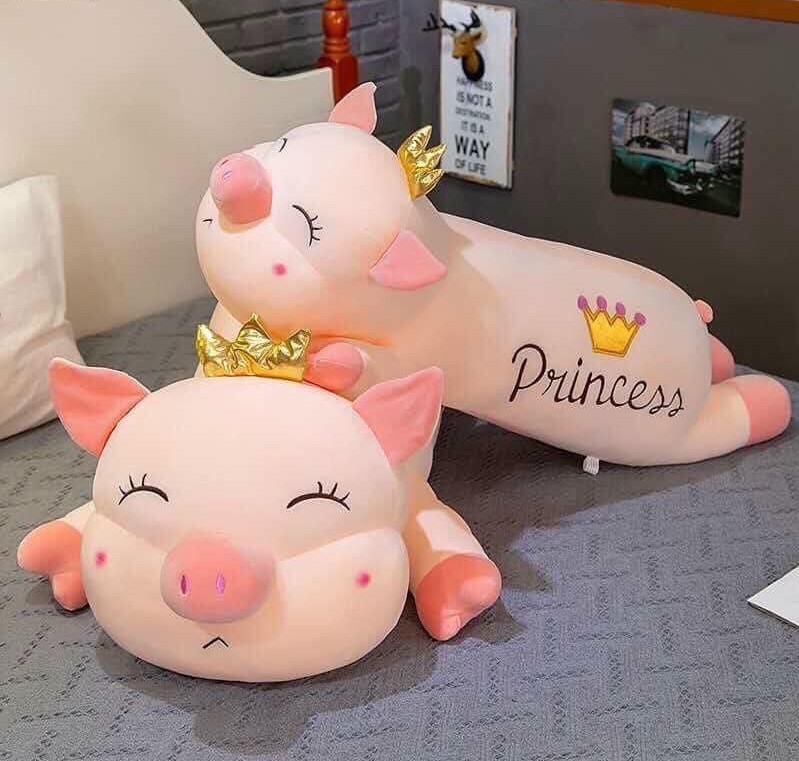 Thú nhồi bông heo đội vương miện princess khủng lồ - Size từ 75cm đến 1m1 - Quà tặng gấu bông heo nữ hoàng êm mịn
