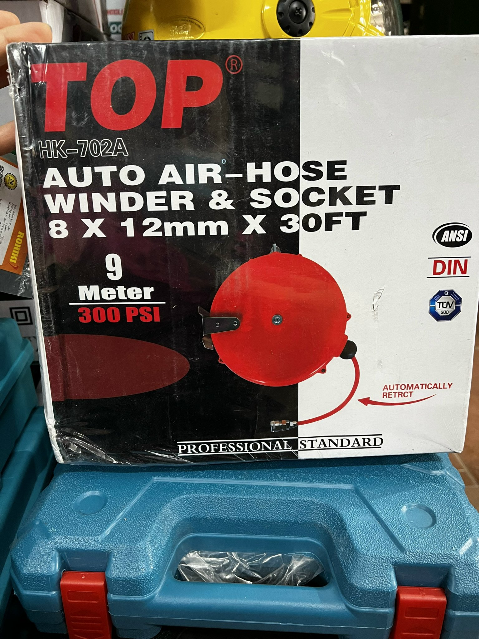 Cuận Dây Hơi Rút Tự Động Dài 9 Mét Dây Nén Khí Áp Lực Chất Liệu PU Kích Thước Ống 5mm x 8mm