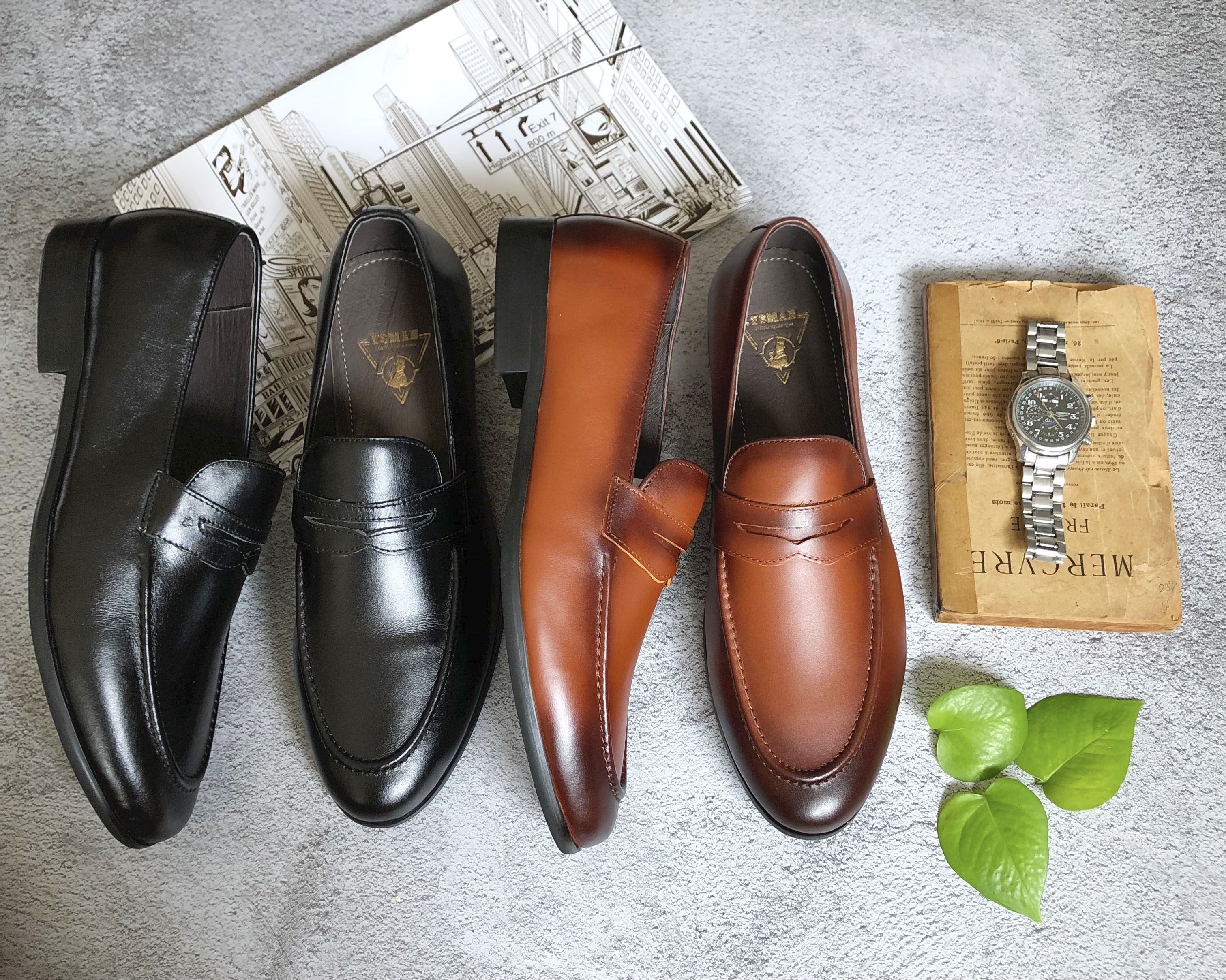 Giày Tây Lười Nam Loafer VSMAN 100% Da Bò Thật Cao Cấp Bắt Ngang Không Khóa Nam Tính Trẻ Trung Hiện Đại - HHG036