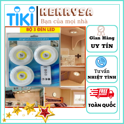 Bộ 3 Đèn Gắn Tường Tủ Bếp Quần Áo Bằng Bóng Mini Không Dây Dùng Pin - Henrysa