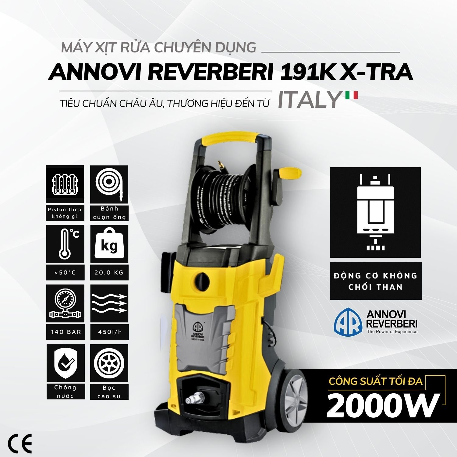 Máy xịt rửa xe cao áp 2200W - 140bar Annovi Reverberi 191K X-TRA  – Hàng chính hãng