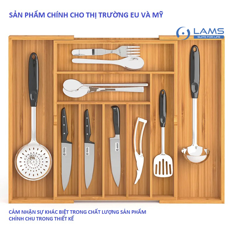 Khay đựng mỹ phẩm nhiều ngăn bằng gỗ cho hộc tủ, ngăn kéo