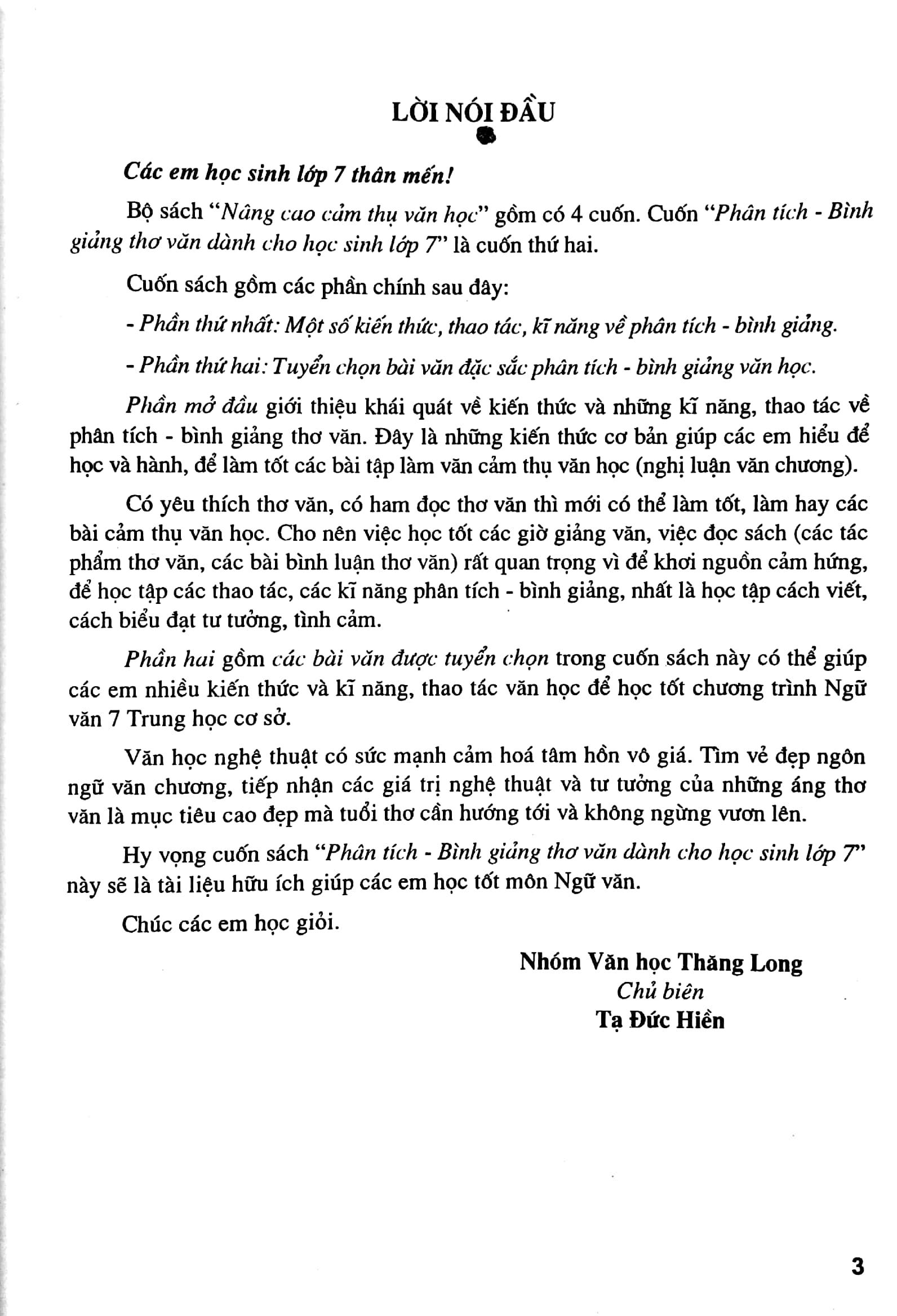 Phân Tích Bình Giảng Thơ Văn - Dành Cho Học Sinh Lớp 7