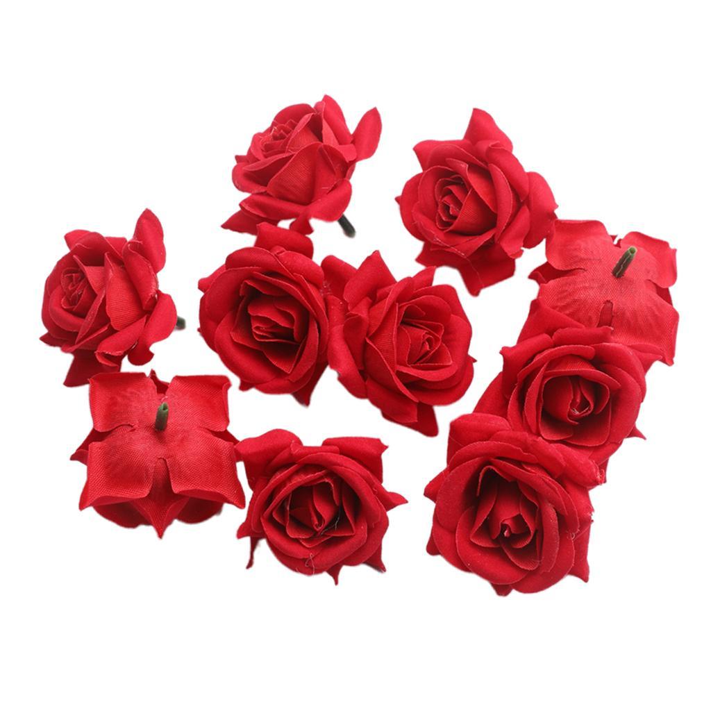 10x Artificial Rose Flower Heads For Wedding Decor, Baby Shower, Craft - Red