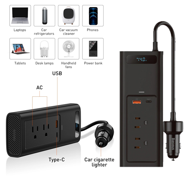 Bộ sạc chuyển nguồn điện ô tô Baseus 150W In-car Inverter loại 220V và loại 110V - Hàng chính hãng
