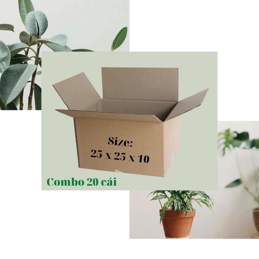 Combo 20 Hộp Bìa Giấy Gói Hàng Hộp Bìa Carton Dày Dặn Chắc Chắn Kích Thước 25x25x10cm