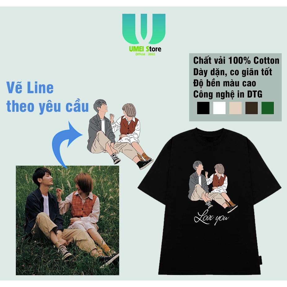 Hình ảnh Áo thun Vẽ Line in hình theo yêu cầu cực đáng yêu, áo thun đen form rộng tay lỡ in hình tay lỡ unisex