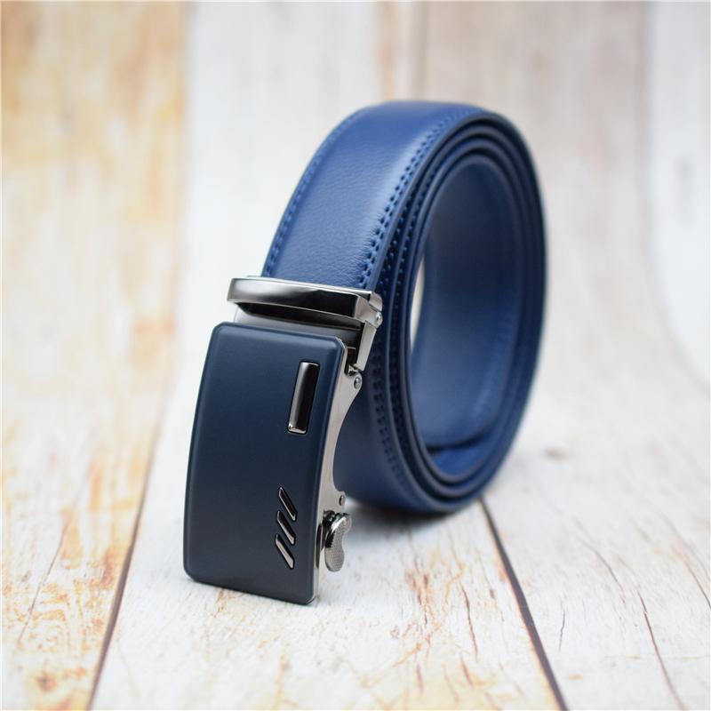 Dây Da Bò Với Hợp Kim Tự Động Khóa Thắt Lưng Nam Thời Trang Nam Xanh Dương Thon Eo 2021 Plus Kích Thước Dây 90-130CM Thiết Kế Dây Đeo