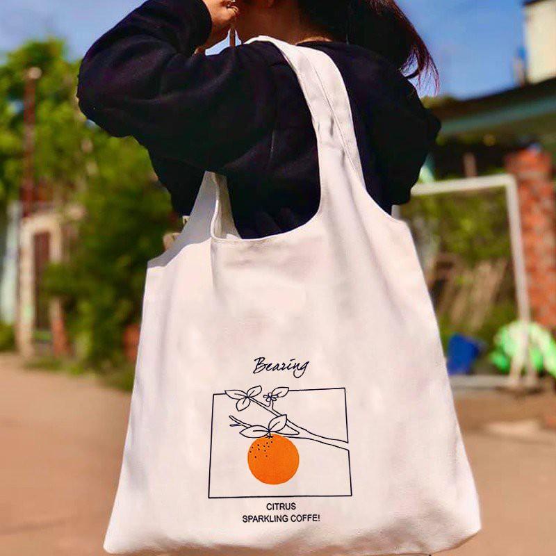 Túi tote vải canvas unisex in hình quả cam siêu xinh