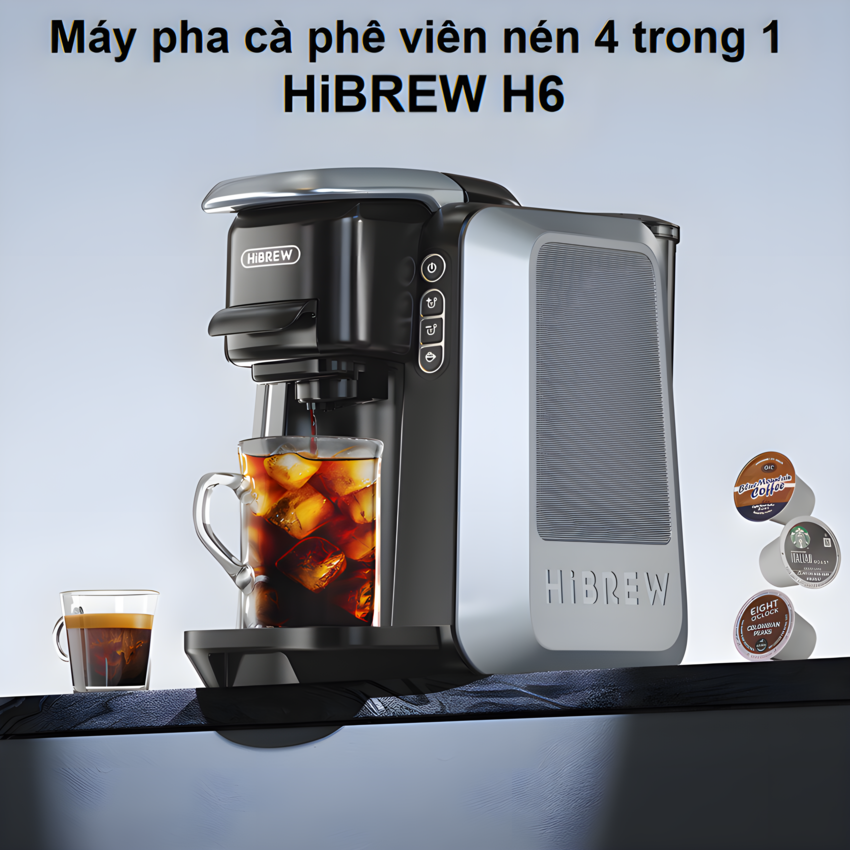 Máy pha cà phê 4 trong 1, Espresso, Viên Nén Nespresso, Nescafe Dolcegusto, Kcup thương hiệu Mỹ cao cấp HiBREW H6 - Hàng Nhập Khẩu