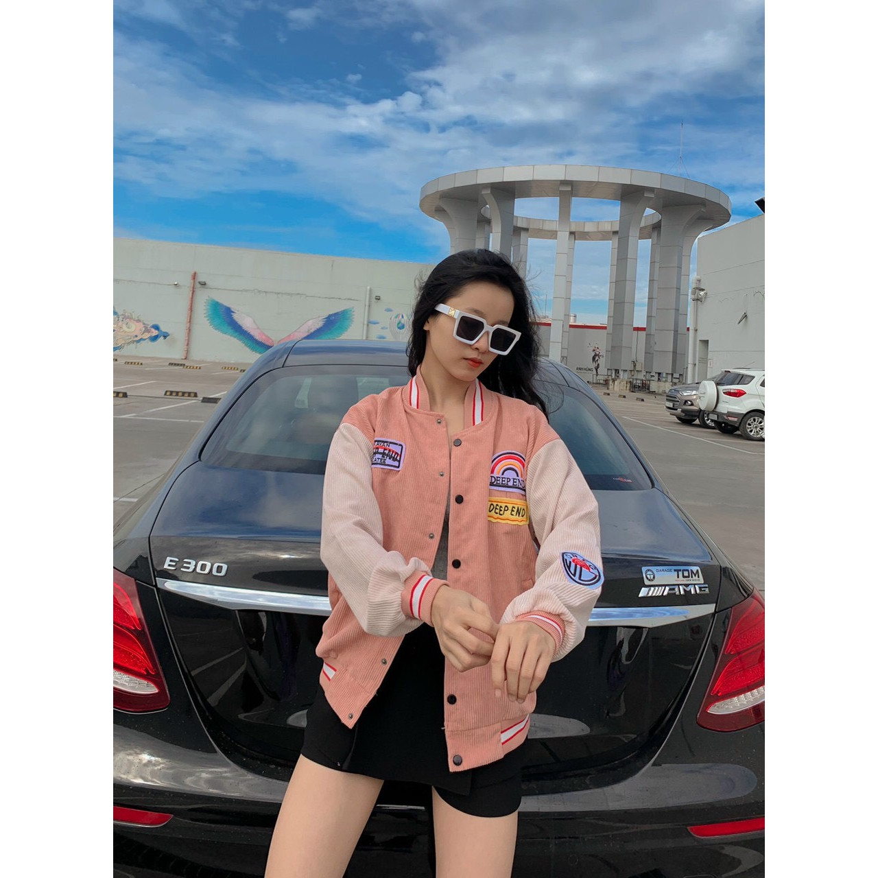 Áo khoác bomber unisex chất nhung form rộng Thêu Deep End phong cách ulzzang