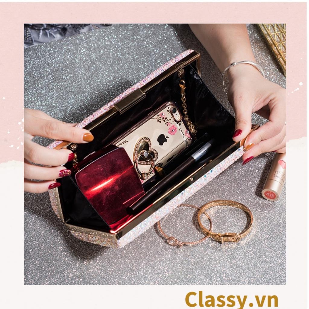 Clutch Classy cầm tay đi tiệc hình thoi , đính kim tuyến lấp lánh T590