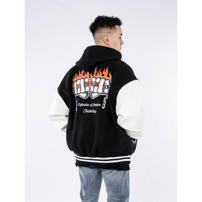 Áo khoác Bomber Varsity Jacket UNDERTRAP, áo bomber nam nữ unisex chất nỉ bông tay phối bo, phong cách năng động, đa dạng cho các bạn trẻ