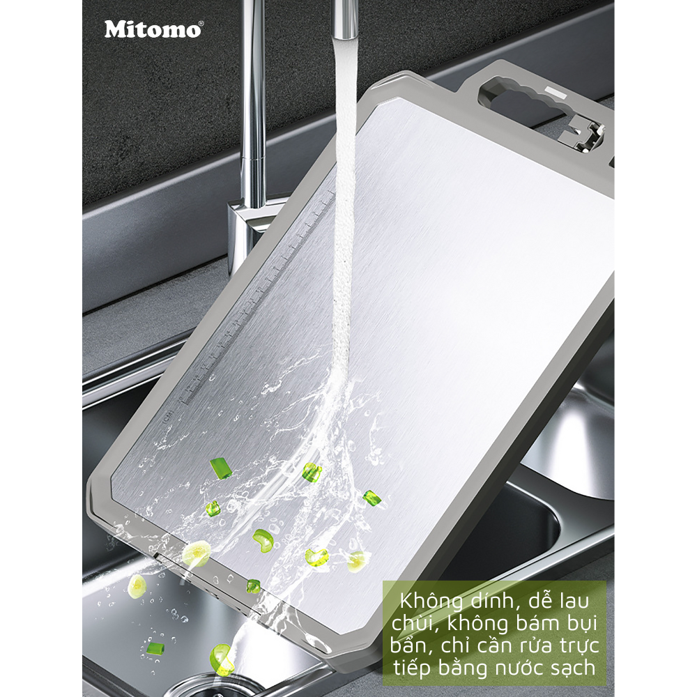Thớt hai mặt kháng khuẩn inox 304 cao cấp, nhựa lúa mạch Mitomo MT-304PP Hàng chính hãng