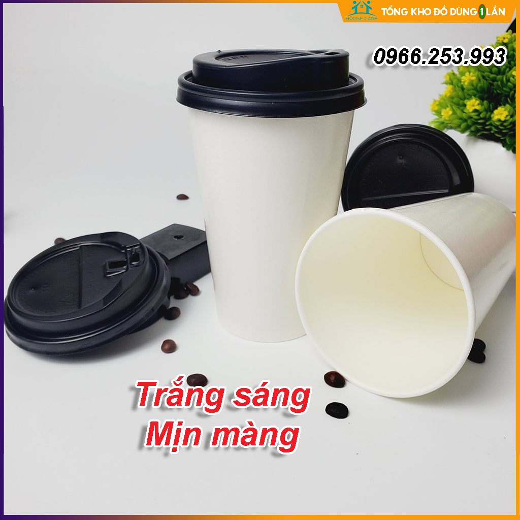 Combo 50 chiếc cốc giấy 500ml CÓ NẮP hàng cao cấp xuất Hàn Quốc