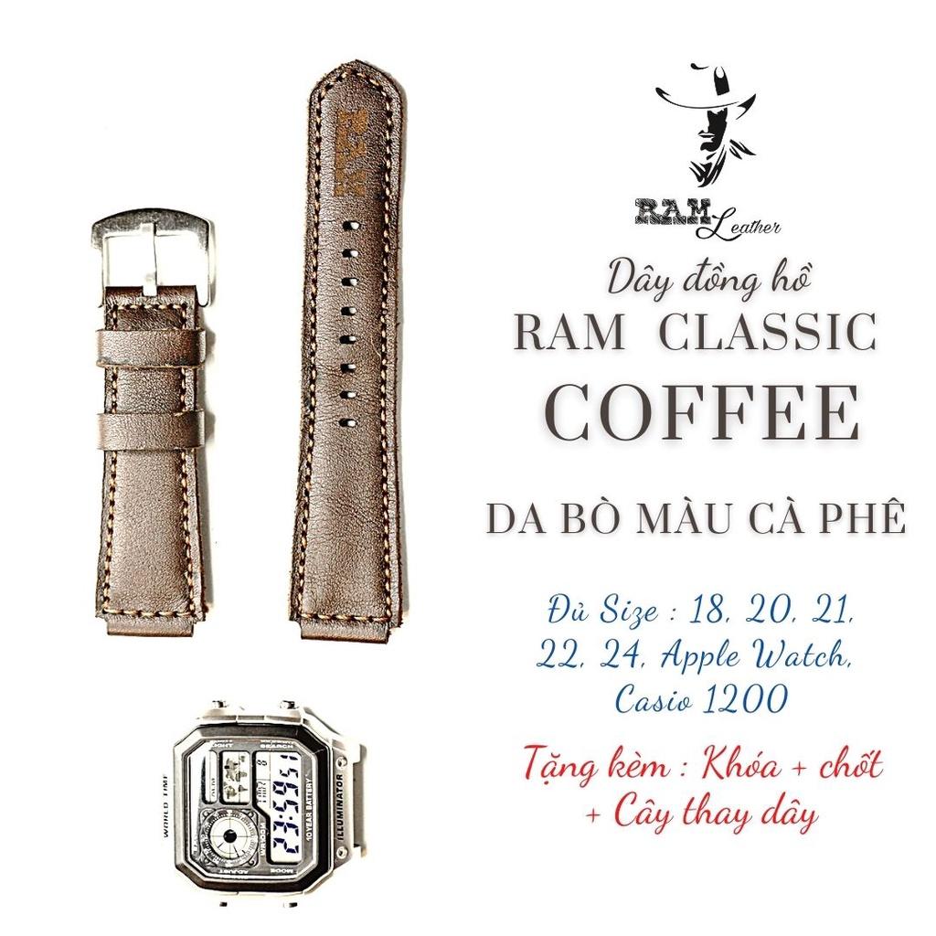 Dây đồng hồ da bò màu cà phê - RAM Leather