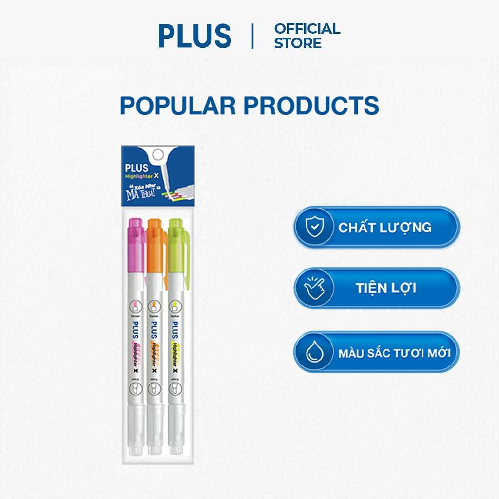Set 3 Bút Dạ Quang Xóa Được PLUS