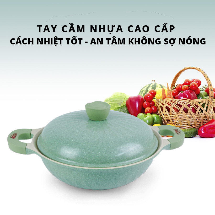 Nồi kháng khuẩn  7 lớp phủ TITANIUM Happy Home Pro chất lượng Hàn Quốc màu xanh lá size 28cm