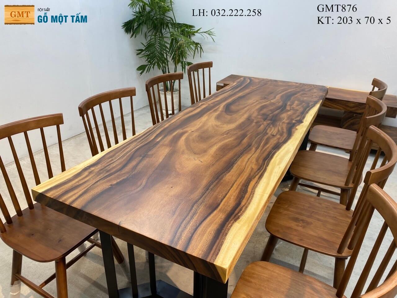 Bàn Gỗ Me Tây Nguyên Tấm, Bàn Làm Việc Gỗ Me Tây, Bàn Ăn Gỗ Me Tây Dài 2,03m Rộng 70cm Dày 5cm