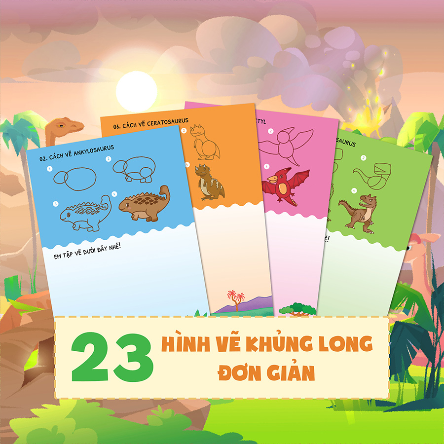 DINO tập vẽ - 4 bước vẽ đơn giản Khủng Long