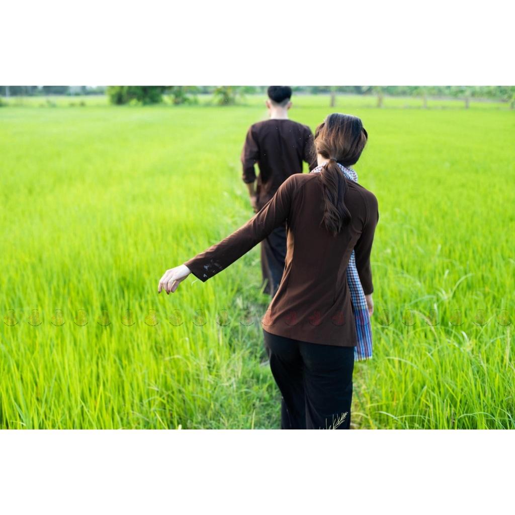 Bộ bà ba nâu nữ truyền thống vải lụa - Bộ nâu lụa nữ