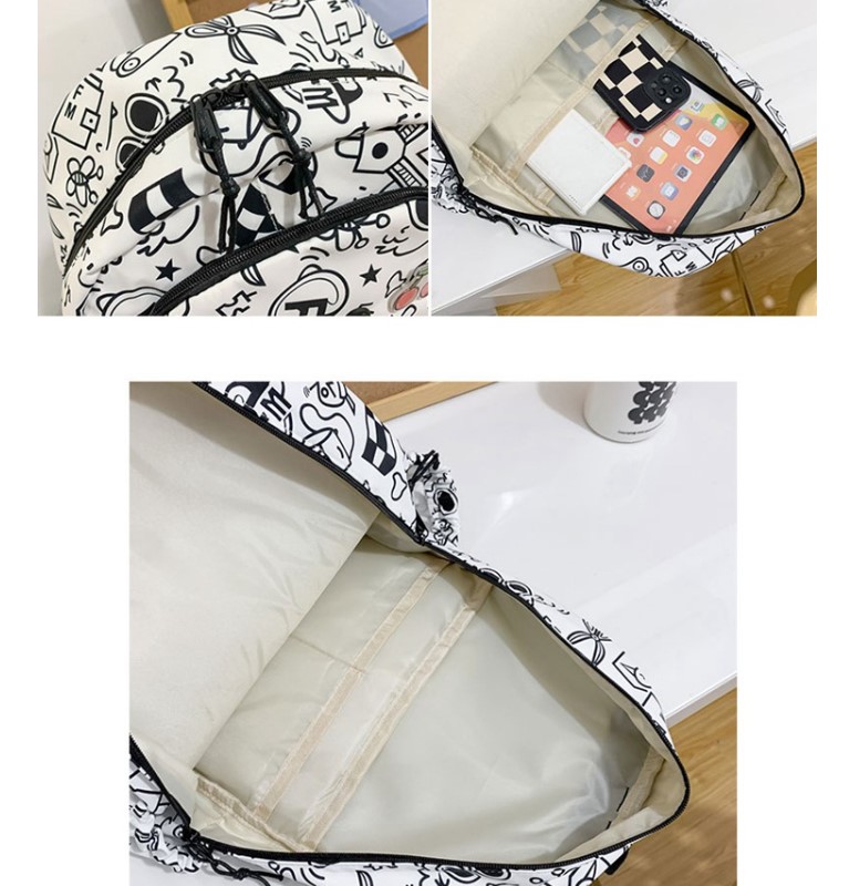 Balo vải học sinh, sinh viên thời trang in hình Doodle Dụng cụ học tập lạ mắt