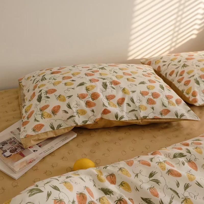 Bộ Chăn Ga Gối Cotton Living 100%cotton Cao Cấp Hàng Nhập Khẩu Nguyên Bộ 4 Món Dâu Tây Vintage